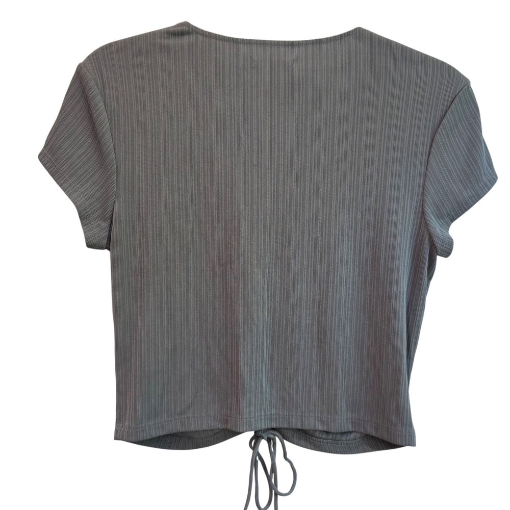 Reformation Mariam Knit Grey Ribbed Ruched Front V-Neck Cropped Top Size M - Picture 3 of 7